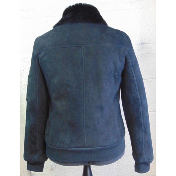 Elie Tahari Black Shearling Short Coat 100% Leather with Fur Collar Size Small - Picture 2 of 8